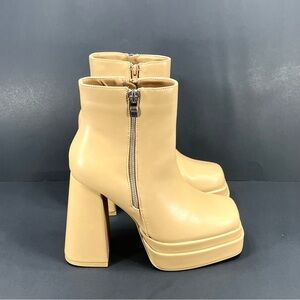 Women’s Platform Ankle Boots in Tan Beige  Zip Closure